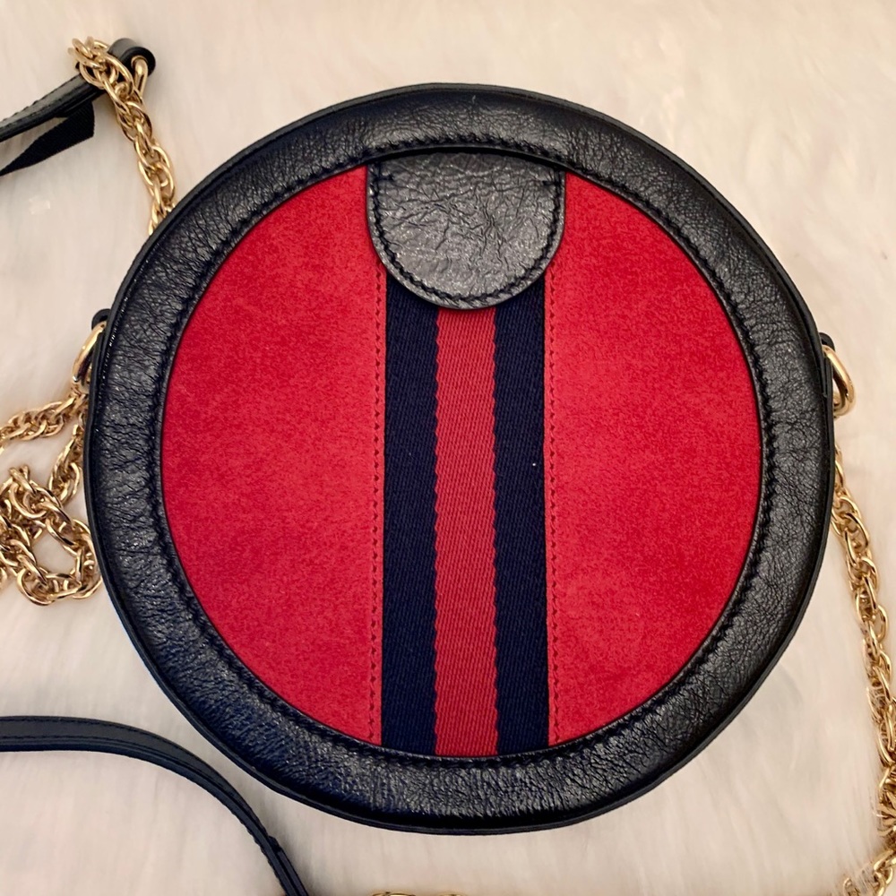 SOLD Gucci Mini Ophidia Round bag In Red Suede - Picture 3 of 10